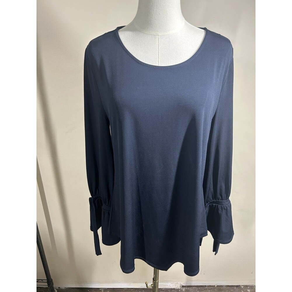 Promise Studio Womens Blouse Size Large Navy Blue Stretch NEW 162